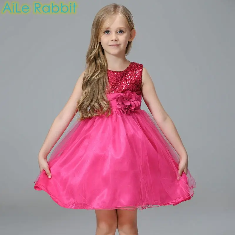 2017 New Pink Princess Wedding Dress Girl Sequin Tulle Dresses Children