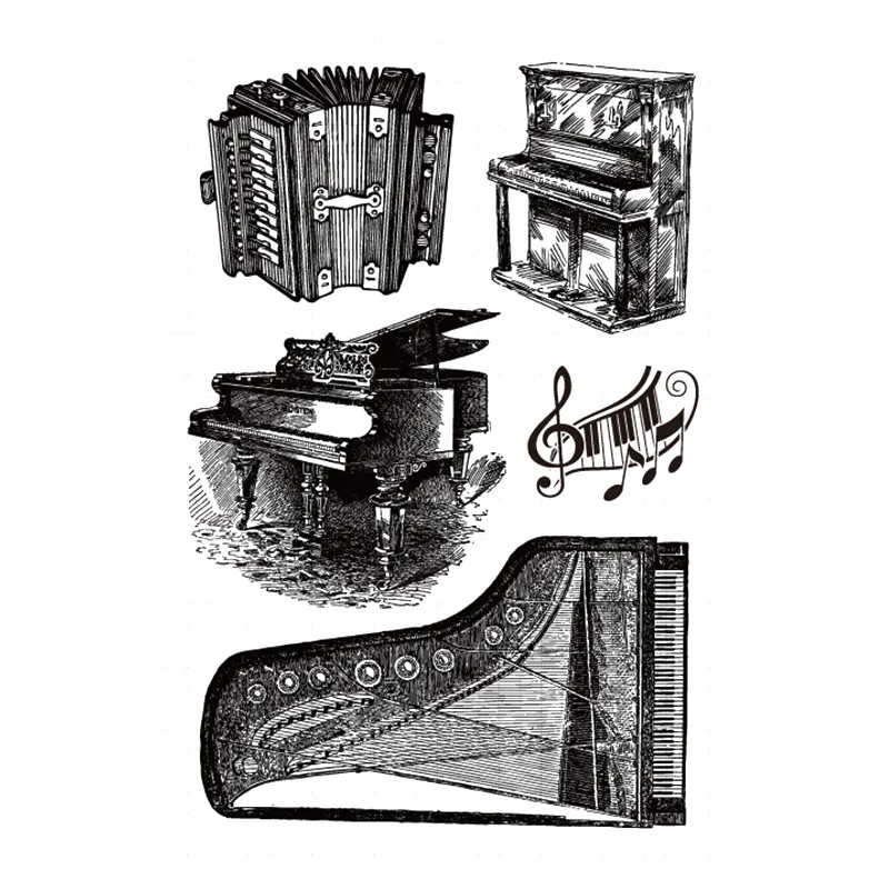 

Piano Accordion Musical Clear Stamps for Scrapbooking DIY Silicone Seals Photo Album Embossing Folder Paper Maker Template