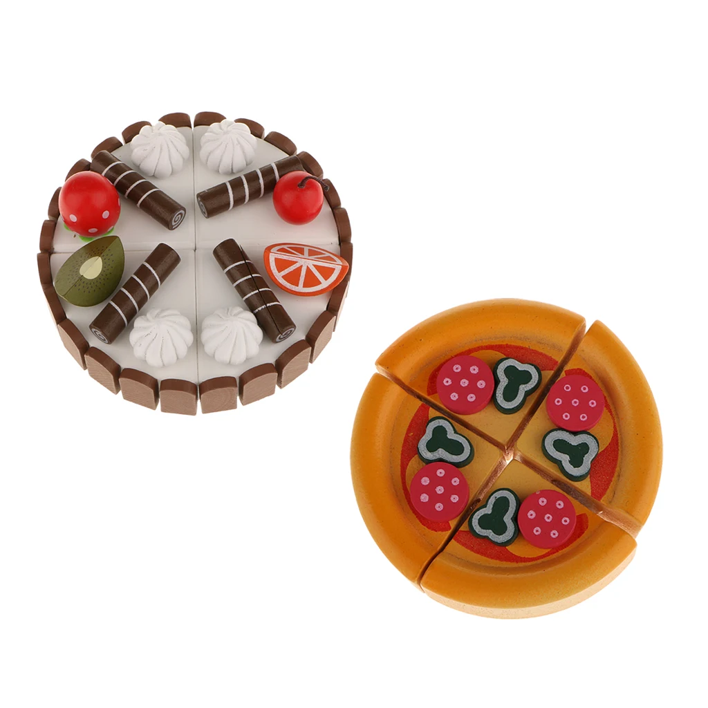 2 Pieces Wooden Magnet Birthday Cake Simulation Food Kids Preschool Play House Kitchen Pretend Play Game Toy