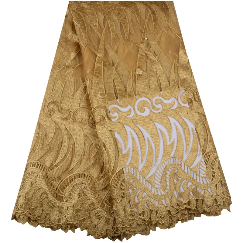 

2019 Latest Gold Color French Lace Fabric High Quality Tulle African Laces Fabric For Wedding Nigerian Tulle Lace Material 1490