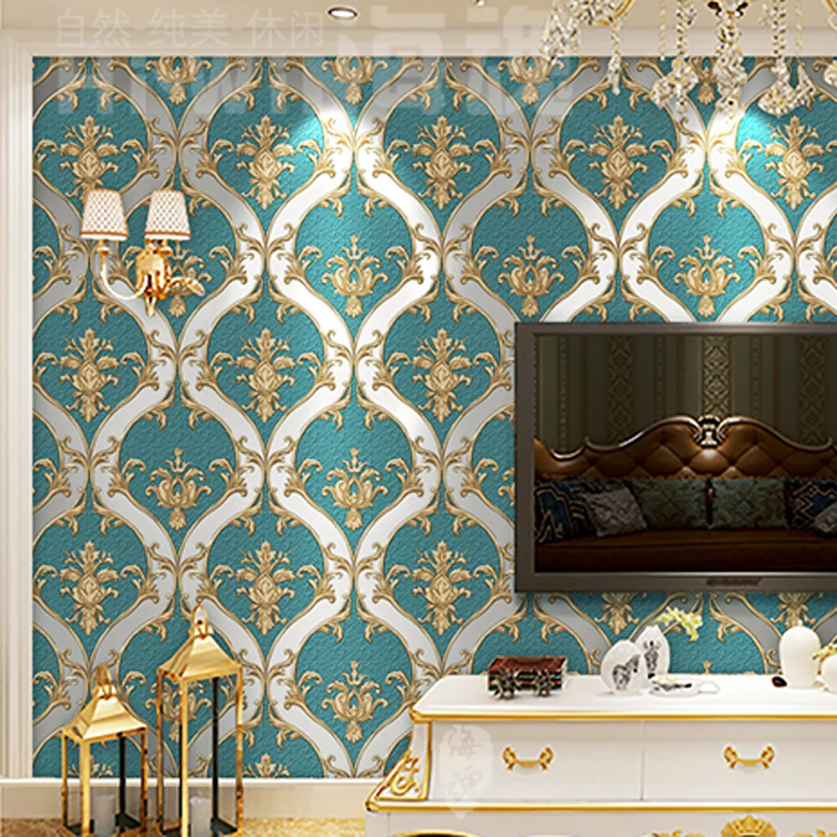 European Retro Damascus Living Room TV Background Wallpaper Embossed Thickened Brown Non-woven Bedroom Film and TV Wall Paper European Retro Damascus Living Room TV Background Wallpaper Embossed Thickened Brown Non-woven Bedroom Film and TV Wall Paper