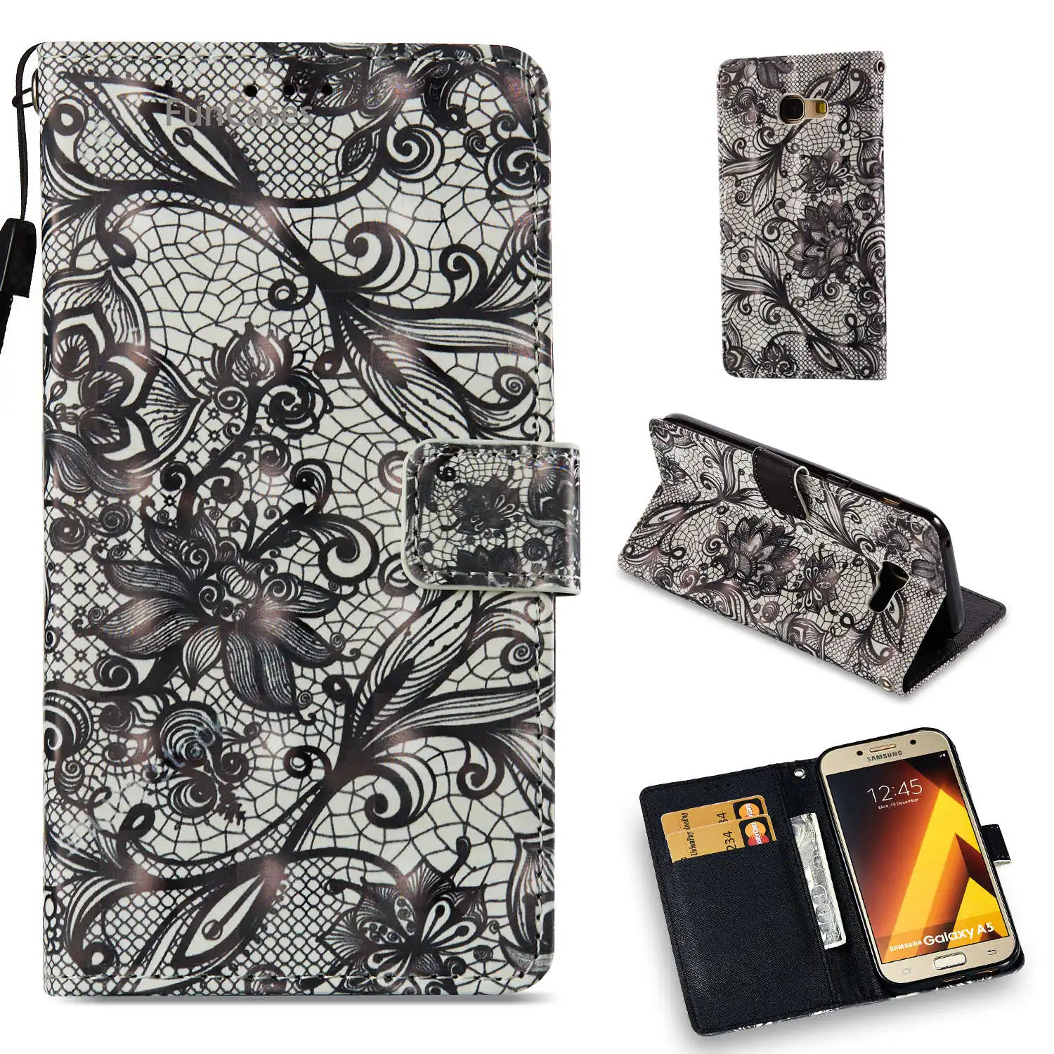 

3D Blue Butterfly Flip Phone Case sFor Carcasa Samsung A5 2017 Holsters Clips Case Cover Glossy Back Case Samsung Galaxy A520