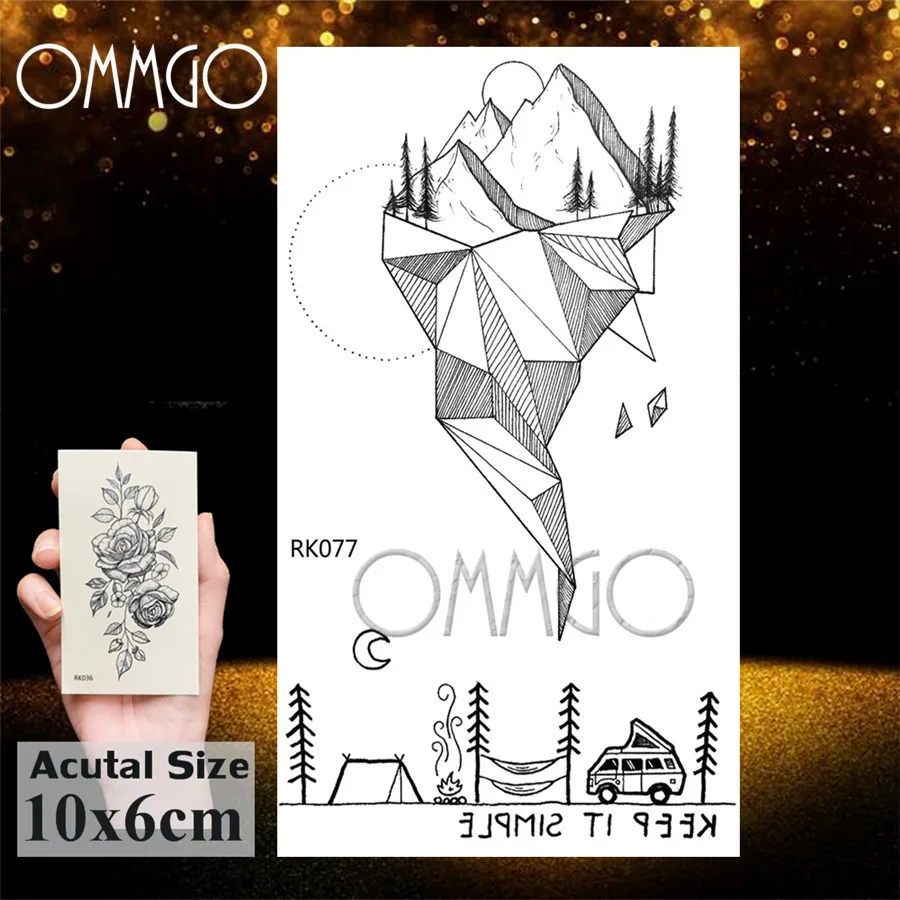 OMMGO временная татуировка с лампочкой из стекла, горной сосны, стикер, треугольная волна, Заказная татуировка, боди-арт, рука, черные маленькие фальшивые татуировки - Цвет: ORK077