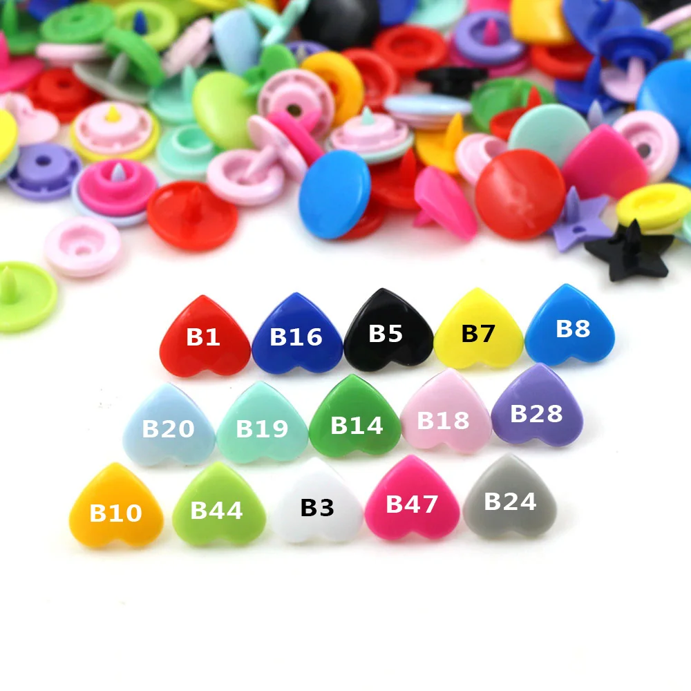 20Sets T5 Heart Snap Buttons 12MM KAM Plastic Press Buttons for Clothes Stud Fasteners DIY Kids Diapers Bags Garment Accessories 3