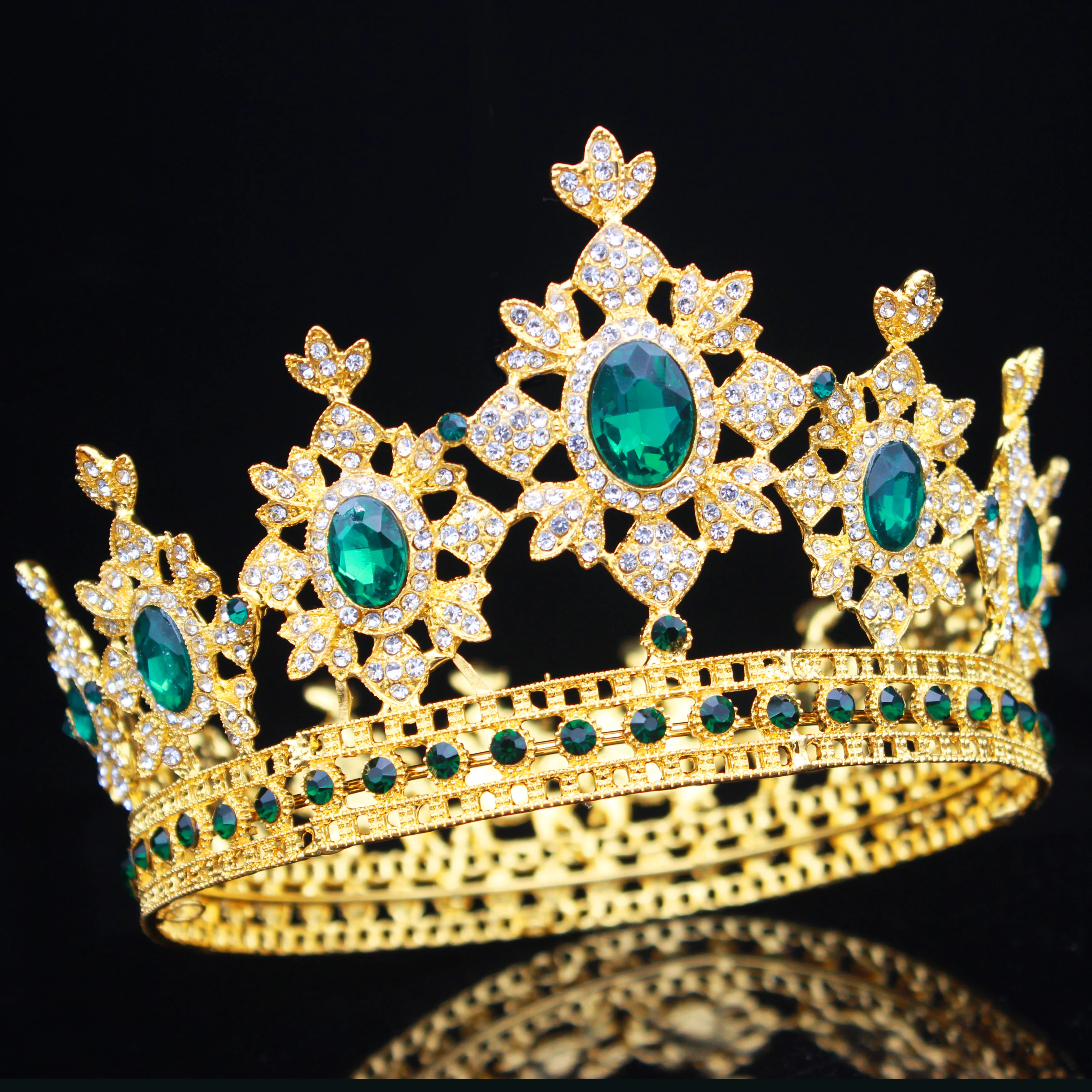 

Gold Crystal Bridal Tiara Crown Full Round Queen King Crown Women Prom Hair Ornaments Wedding Bride Hair Jewelry Accessories