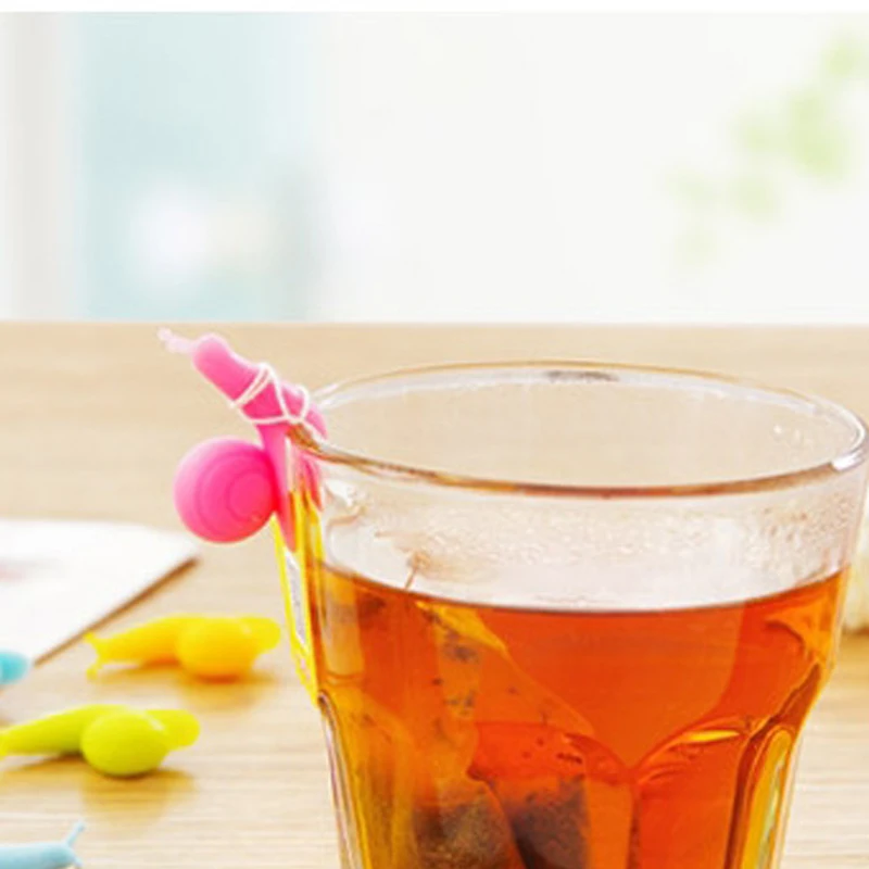 5 шт/лот милый в форме улитки силиконовый пакетик для чая чашка отличить клип конфетного цвета партии подарок на день рождения набор случайных цветов предметы домашнего обихода
