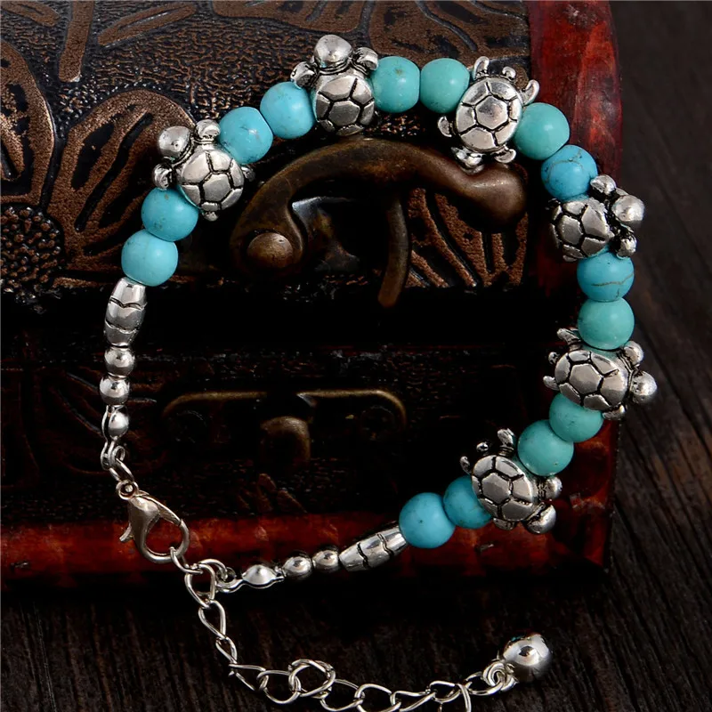

QCOOLJLY 2019 Cute 1pc Cute tortoise Shape Design Hot Sale Lady Woman Silver Color Green Natural Stone Bracelet