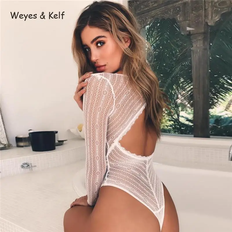 Женское Кружевное боди Weyes & Kelf с глубоким V образным вырезом и длинным рукавом