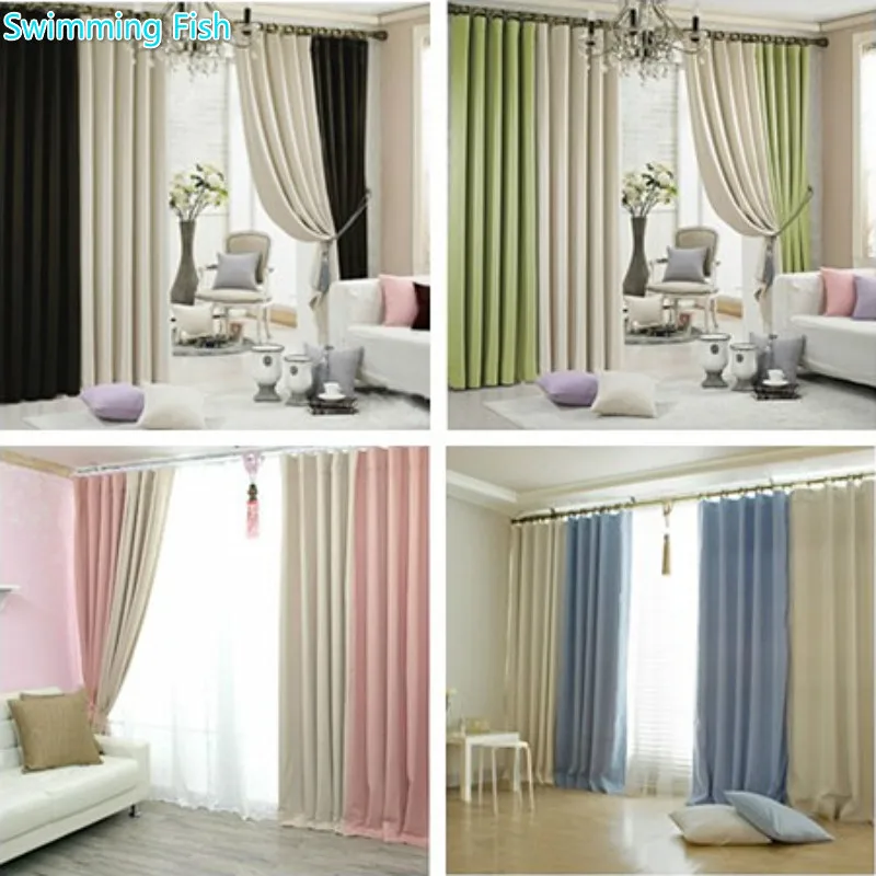 

Solid Combined Curtain For Livingroom 90% Blackout Curtain Bedroom Cloth Custom Drape