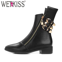 Классические короткие сапоги для мотоциклистов на низком квадратном каблуке с молнией спереди и пряжкой; сезон осень-зима; женская обувь с острым носком на меху