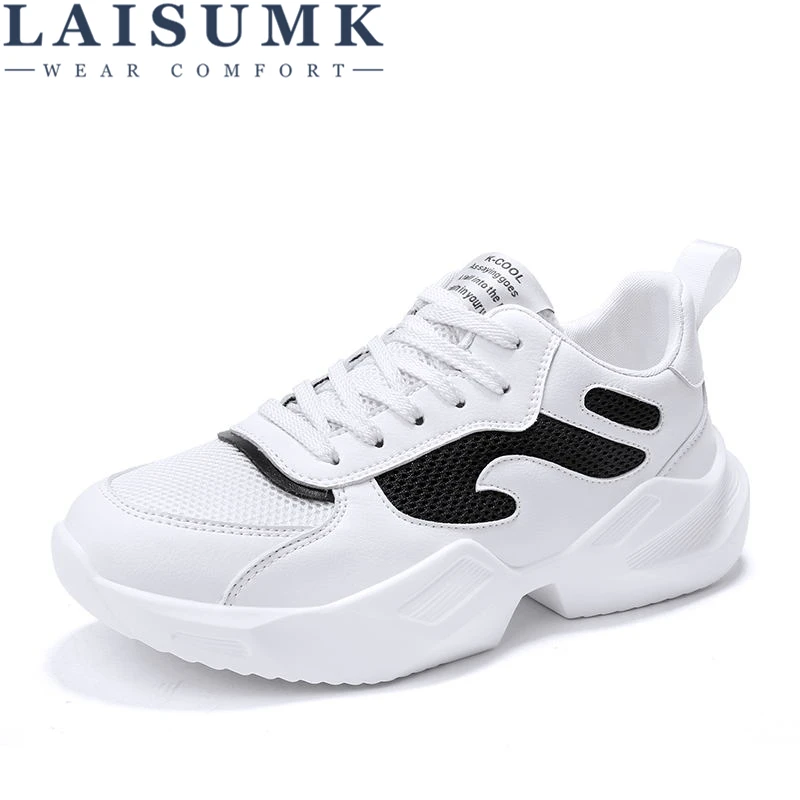 

LAISUMK Spring Men Comfortable Sneakers Men Trainers Light Shoes Male Breathable White Lace Up Outdoor Walking Shoes