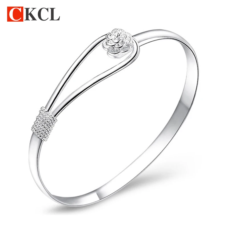 

hot sell fashion jewelry contracted rose flower silver bracelets & bangles
