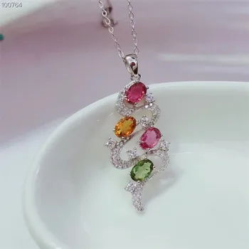 

gemstone fine jewelry factory wholesale unique shape 925 sterling silver natural tourmaline charm pendant necklace for women