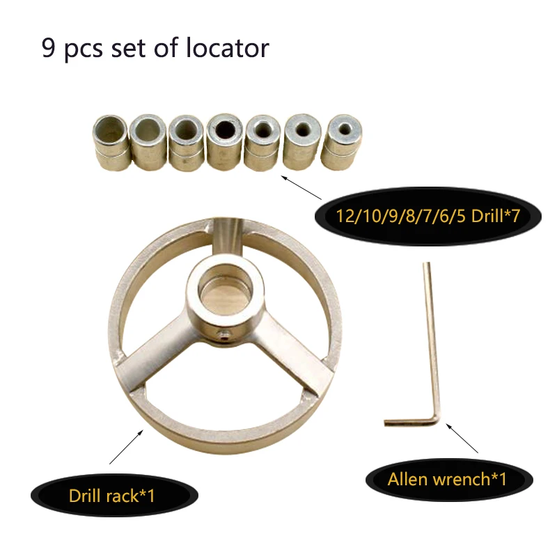 9 шт./компл. 90 градусов Нержавеющая сталь 5/6/7/8/9/10/12 мм направитель сверла бит Дырокол локатор джиг втулка инструмент фреза для деревообработки