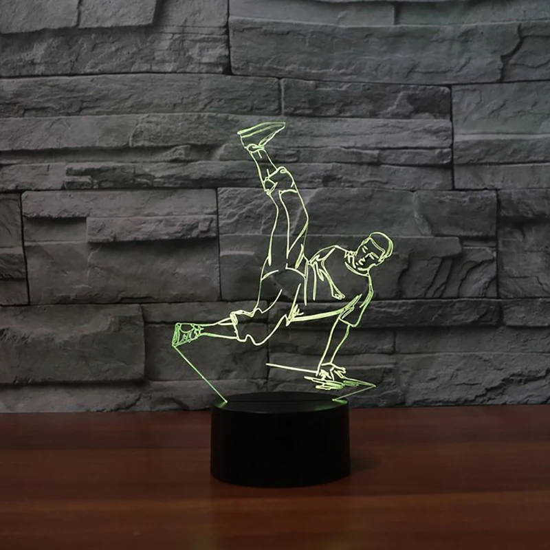 Hip-Hop Boy 3D Lamp 7 Color-Changing Atmosphere Night Lights LED Dancer Table Gifts Bedside Sleep Lighting Bedroom Decor | Лампы и