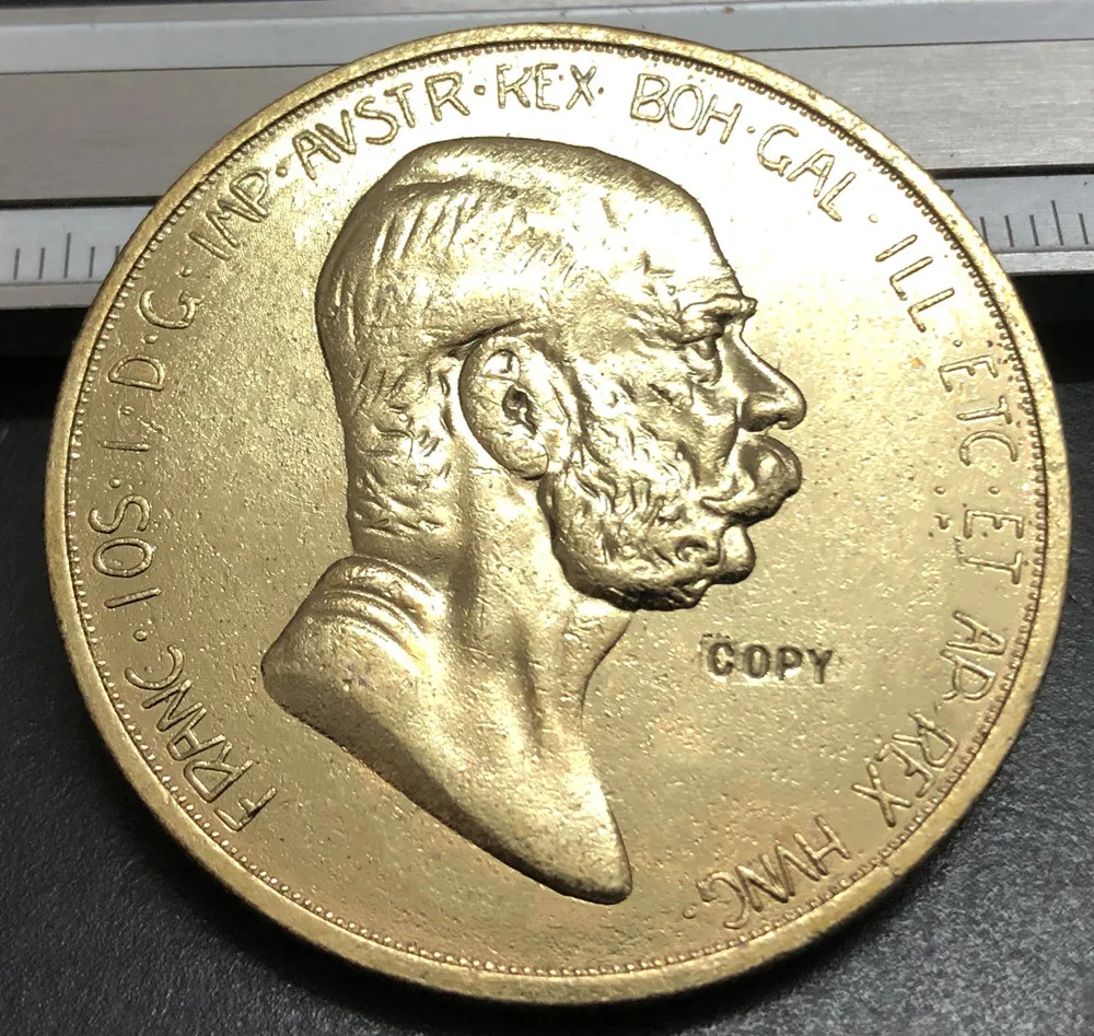 

1908 Austria - Habsburg 100 Corona - Franz Joseph I Reign Gold Plated Copy Coin