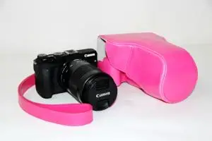 Чехол из искусственной кожи для камеры Canon EOS M3 EOSM3, Ретро Винтажный чехол для камеры с ремешком - Цвет: Rose red