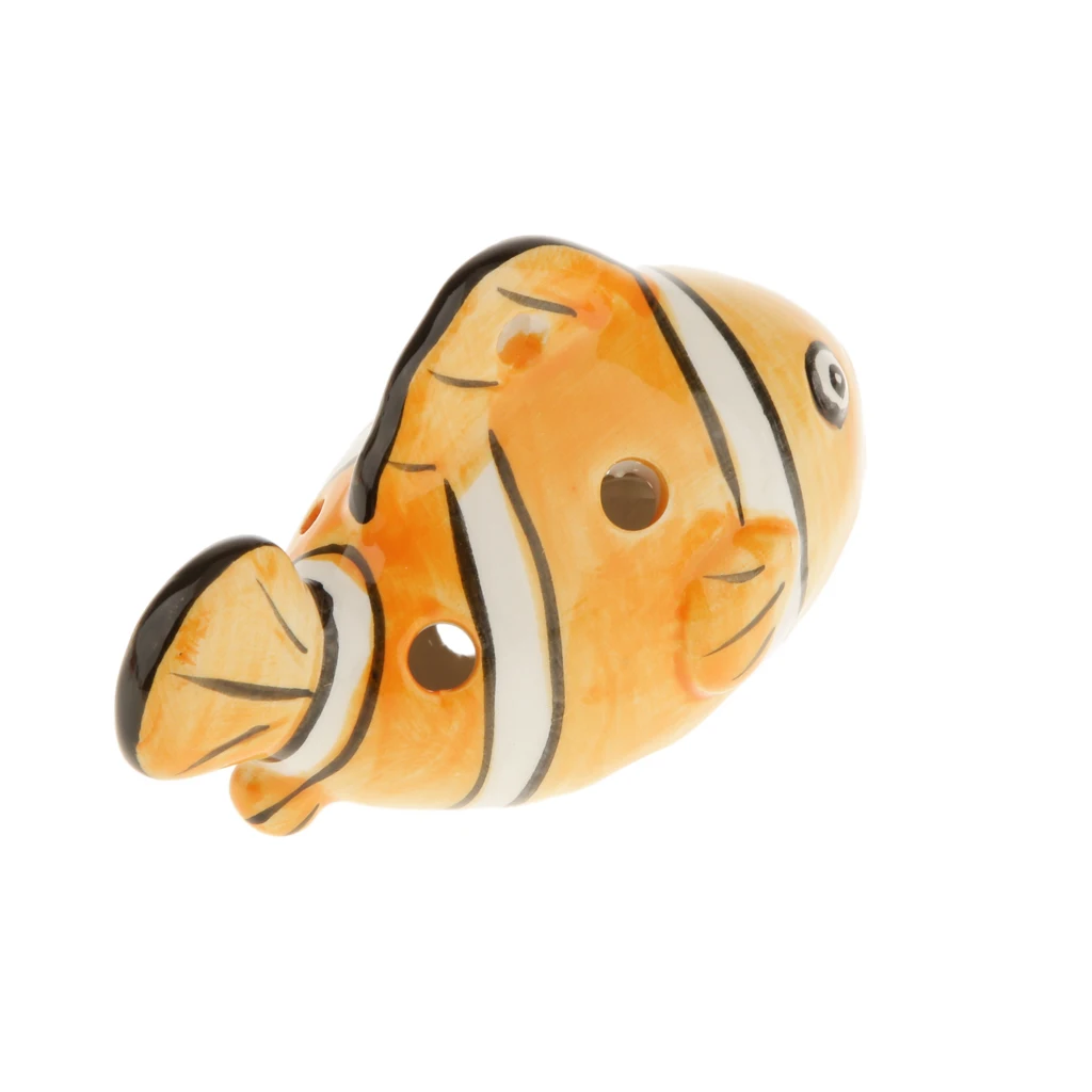 Portable Instrument Fish Shape 6 Holes Ocarina Ceramic Orange Musical Strap with Finger Chart Textbook