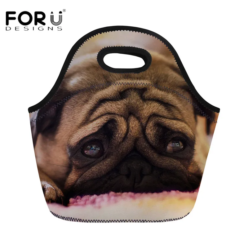 

FORUDESIGNS Cute 3D Animal Pug Dog Women Lunch Bag Thermal Waterproof Neoprene Food Case for Ladies Keep Warm Dinner Folding Bag
