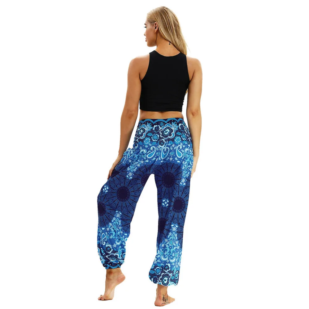 

Hot Women Thai Harem Trousers Boho Festival Hippy Smock High Waist Yoga Pants Lightweight Soft Fabric No Wrinkles Sportswear T#4