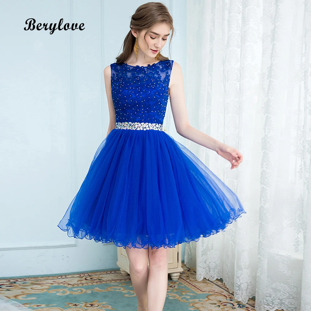 Short Blue Tulle Homecoming Dresses 2019 Mini Beaded Lace Homecoming Gowns Plus Size Short Prom Dress Graduation Dresses