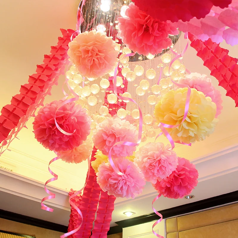 Wedding Decoration 4inch (10cm) 5pcs Pom Pom Tissue Paper Pompom Flower