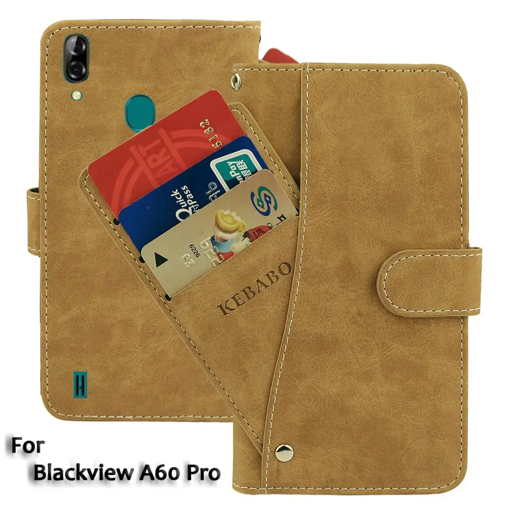 

Leather Wallet Blackview A60 Pro Case Flip Retro Vintage Leather Front Card Slots Cases Cover Business Phone Protective Bags