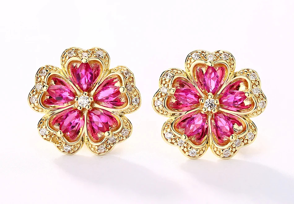 ALLNOEL Gemstone Ruby Flower Jewelry Set Real 925 Sterling Silver Red Corundum Ring Stud Earrings For Girl Women's Jewellry Gift (9)