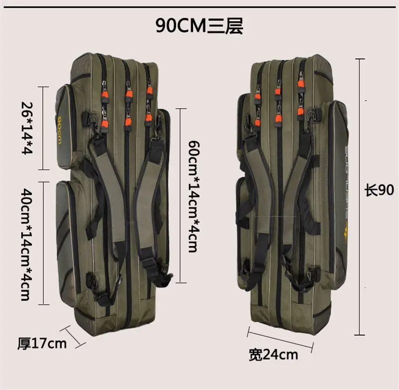 Утепленные многофункциональные Водонепроницаемый 2-3 слоя для рыбалки сумка Оксфорд Материал прочная Удочка сумка для хранения рыболовных снастей сумка - Цвет: 90cm 3 Layers