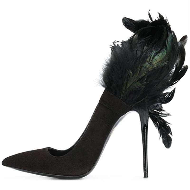black feather pumps