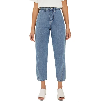

Women Fashion Boyfriend Style Washed Jeans High Wasit Loose Wide Leg Ankle-Length Pants Cutting Stitching Cropping Personality