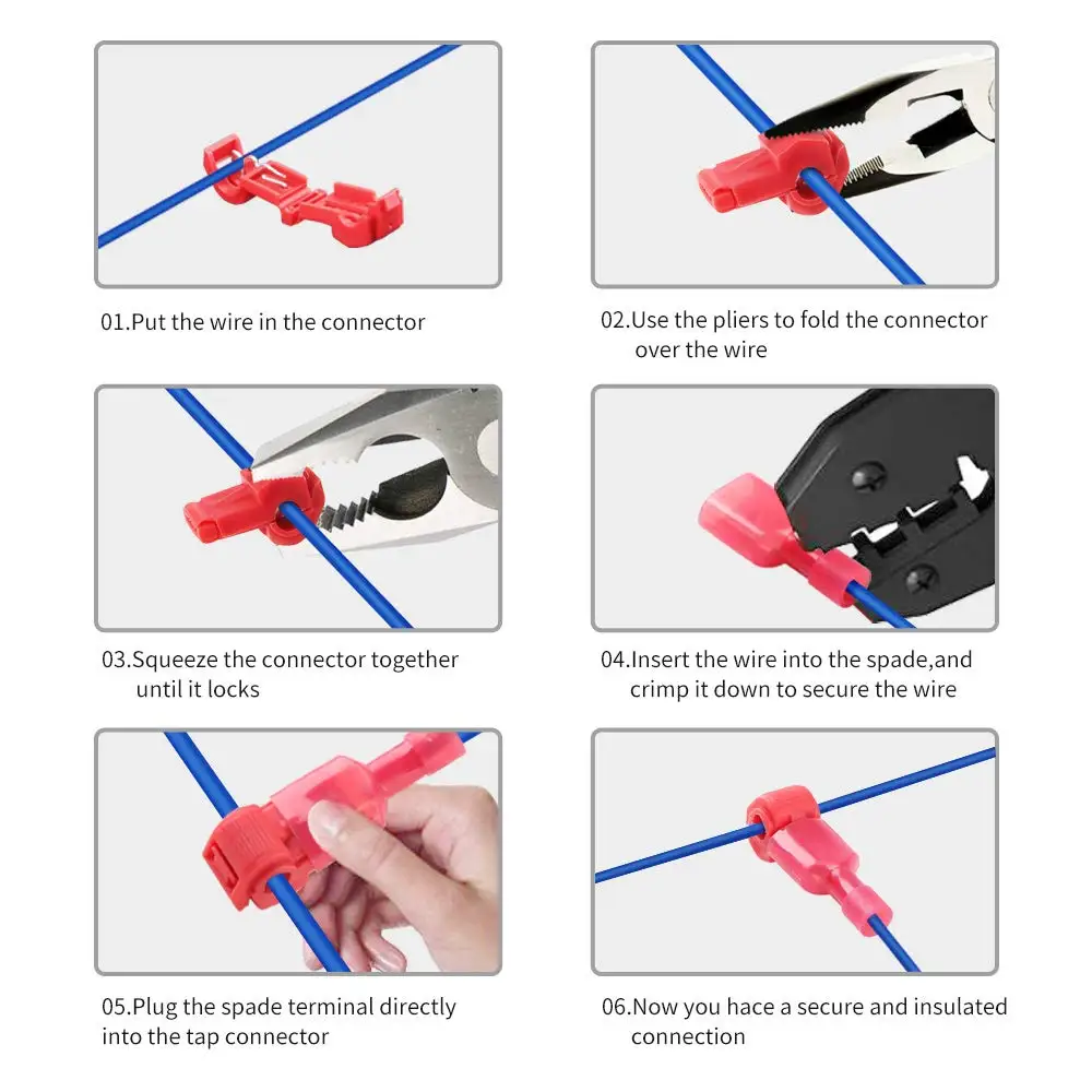 120 шт Т-образные соединители для проводов быстроразъемные клеммы для проводов Т-образные самоочищающиеся с нейлоновым полностью изолированным штекером быстроразъемные соединители