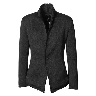 New Spring Retro Black Fur-trimmed Casual Slim Black European Style Suit for Men Stand Collar Men Suit Blazer Brand F8288 - Color: F8288-2 dark grey