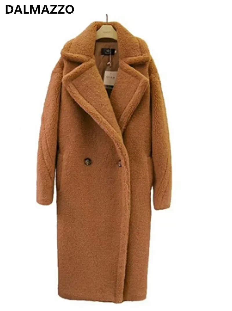 2018 Winter Red Brown Pink Blue Teddy Jackets Womens Fashion Christmas Clothing Lady Thicken Pocket Long Coat with Underneath XL