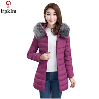

Women's Winter Long Jackets Ladies Thick Warm Cotton Padded Parka For Female Thin Hooded Feather Jacket 2018 CH506