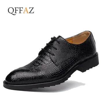 

QFFAZ Men Shoes Spring autumn Formal Genuine Leather Business Casual Shoes Men Dress Office Luxury Shoes Male Breathable Oxfords
