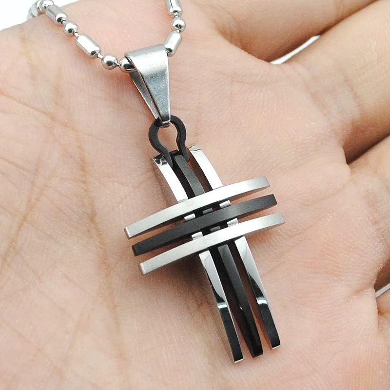 AMUMIU маленький крест 40 мм* 20 мм кулон из нержавеющей стали ожерелье мини женские ювелирные изделия KP246 - Окраска металла: Black x Silver