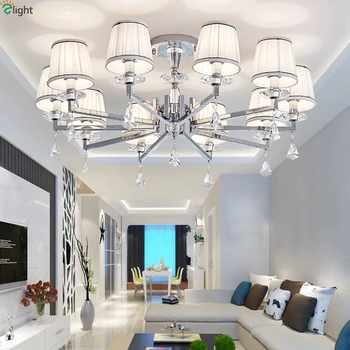 

Modern Lustre Crystal Led Ceiling Lights Chrome Metal Dining Room Led Ceiling Light Fabric Living Room Led Ceiling Lamp Fixtures