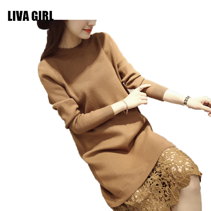 LIVA GIRL Lace Women Sweater Dress Long Sleeve Knitted Sweater New