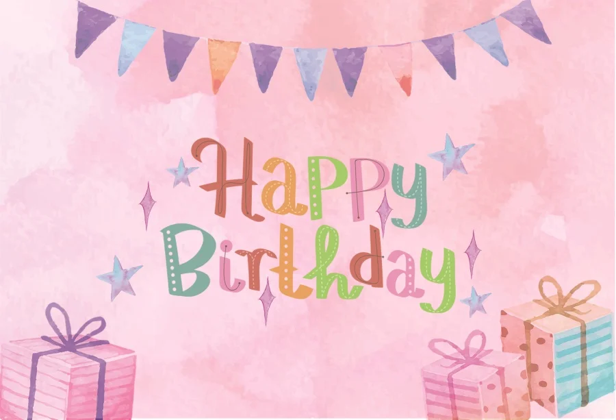 Laeacco Pink Backdrops Happy Baby Birthday Party Gift Flag Family Party Portrait Photographic Backgrounds For Photo Studio