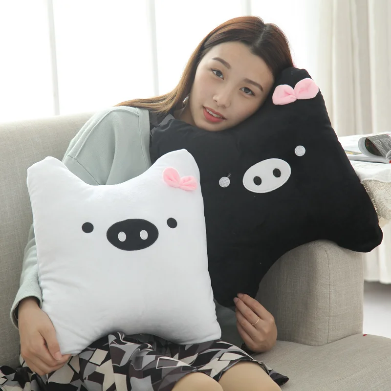 

2 Pcs Soft Black & White Couple Pigs Plush Toy Cushion Soft Stuffed Cute Animal Pigs Pillows Only Gift For Couples Memorial Day
