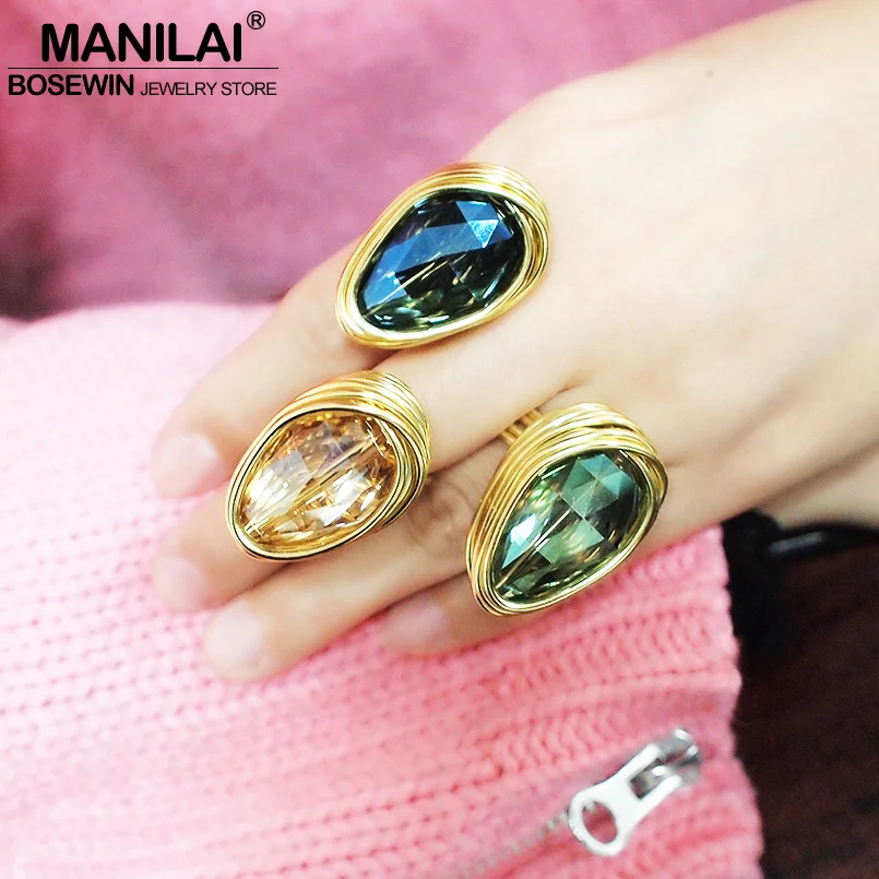 MANILAI Luxury Big Crystal Rings  For Women Wedding  Jewelry 