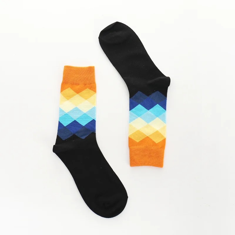 10 пар/уп. Модные Полосатые клетчатые градиентные цветные носки чесаные длинные хлопковые носки для мужчин цветные носки в ромбик подарки