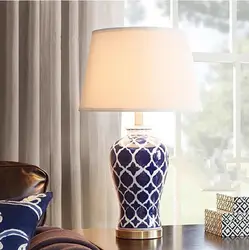 Американский стиль, антикварная синяя настольная лампа, прикроватная лампа для гостиной, ручная роспись, креативная Керамическая