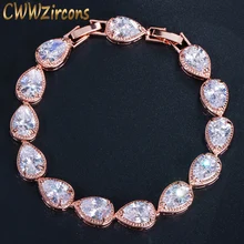 CWWZircons высокое качество капли воды кубического циркония проложили розовое золото цвет теннисный браслет для женщин Свадебная вечеринка ювелирные изделия CB052