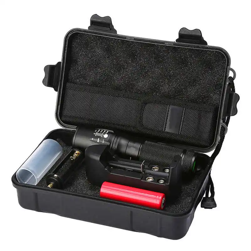 

X800 Zoomable XML T6 LED Tactical Flashlight+18650 Battery+Charger+Case led flashlight rechargeable laser pointer #4S12