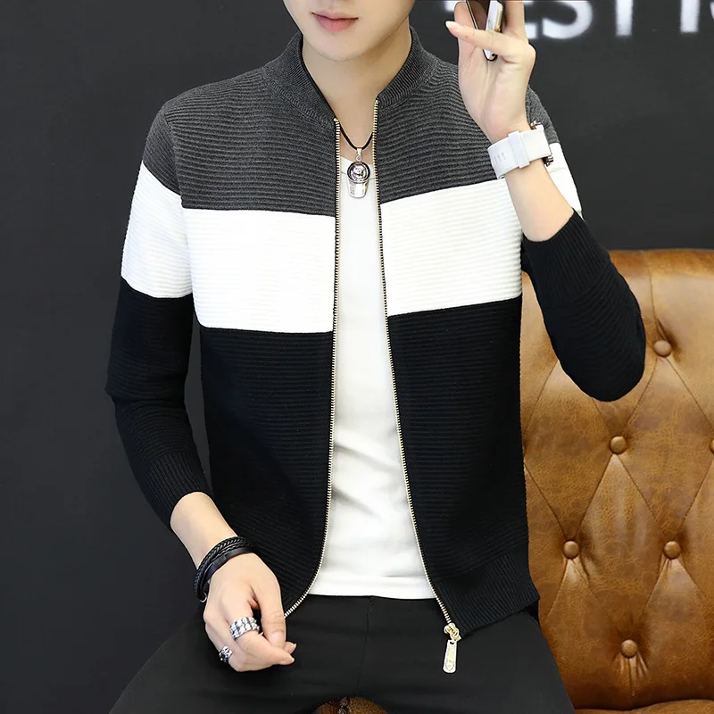 

Autumn new men's sweater cardigan zipper color youth slim casual jacket
