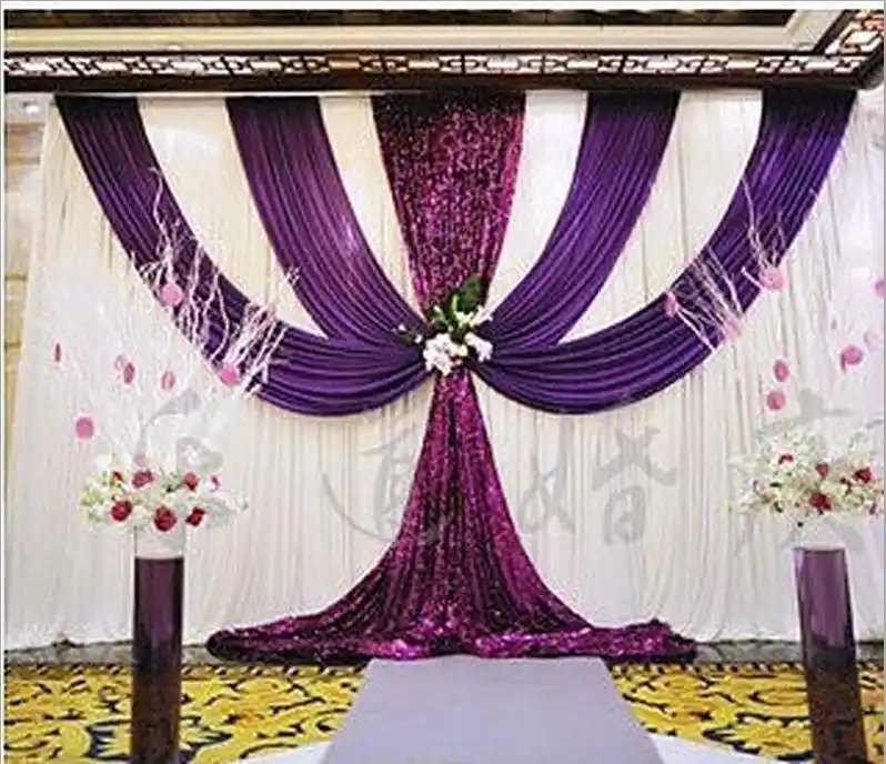 3x6m 10ftx20ft Wedding Backdrop Curtain Dark Purple Sequins Swag