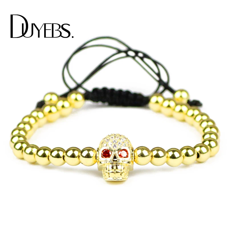 

DUYEBS Fashion Men Skull Charms Bracelet 5mm Copper Beads Zircon Lucky Braided Rope Women Bangle Jewelry Gift Pulseras Hombre
