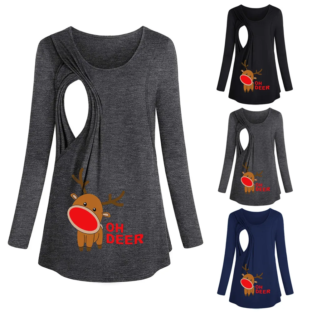 

Pullover Christmas Long Sleeve Maternity Layered Nursing Top Breastfeeding Blouse Maternity Clothes Winter Polerones Maternales